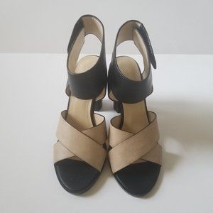Charles David Black and Tan Peep Toe Platform Heel Sandal size 7